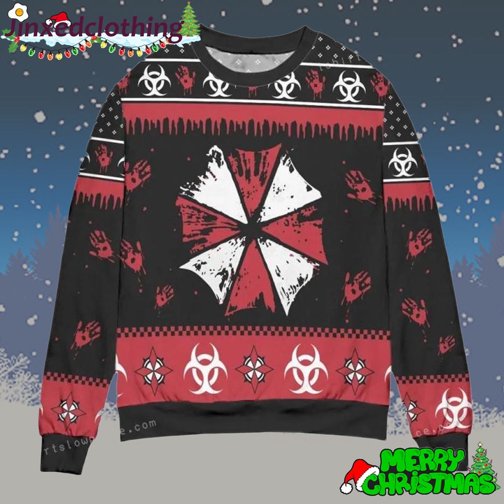 Umbrella Corps Resident Evil Bloody Handprints Ugly Sweater Party 